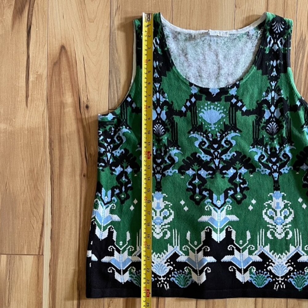 Chico's Open Front Linen Blend Cardigan Tribal Bohemian Print Green Black, Large - Picture 10 of 10